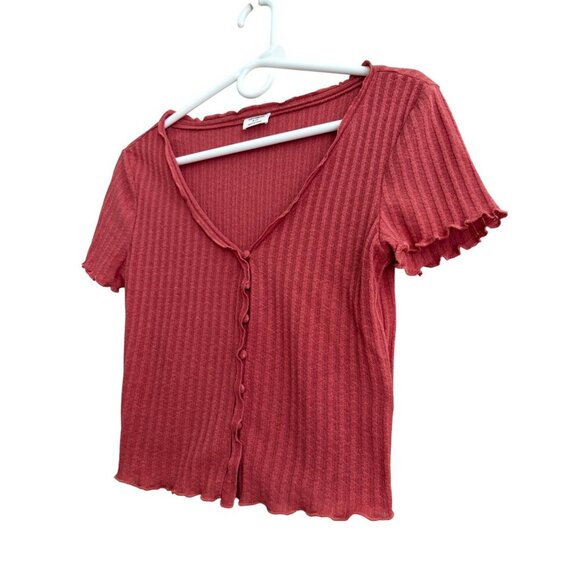 COTTON:ON Button Front Gauzey Ribbed Short Sleeve Cardi Tee in Red Size Small - Picture 3 of 10